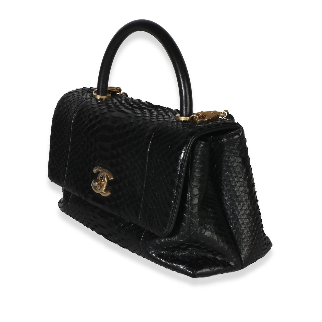 Chanel Medium Coco Top Handle Bag Black Python Leather - 3