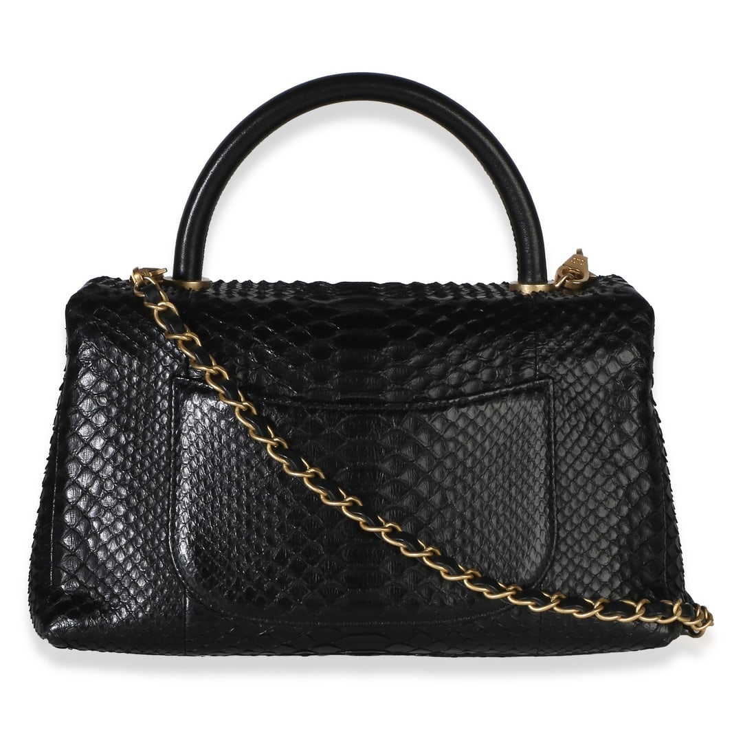 Chanel Medium Coco Top Handle Bag Black Python Leather - 5