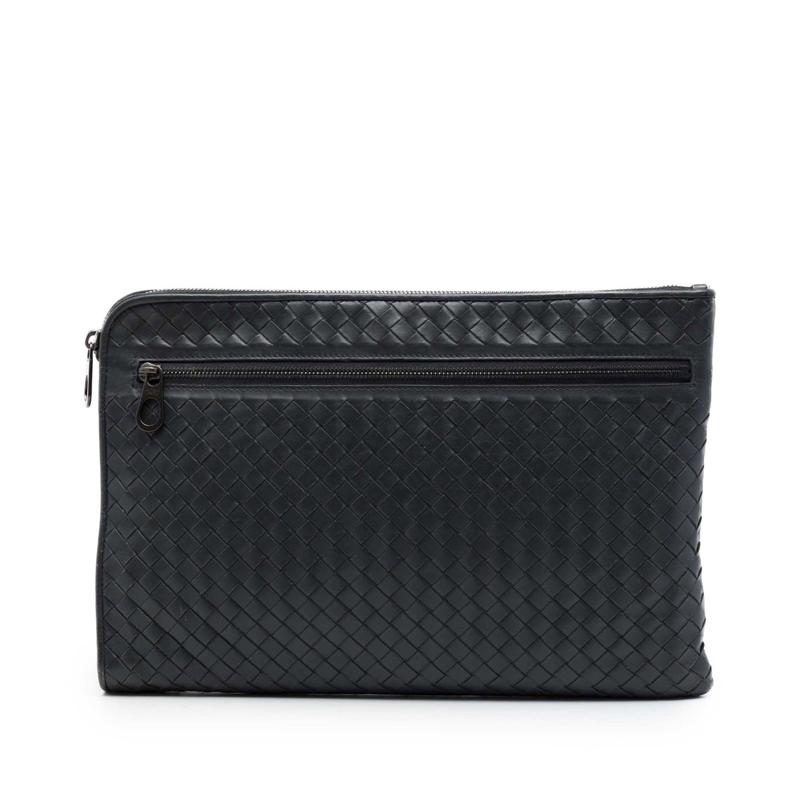 Gray Leather Zip Clutch Bottega Veneta Nappa Intrecciato (1 of 6)