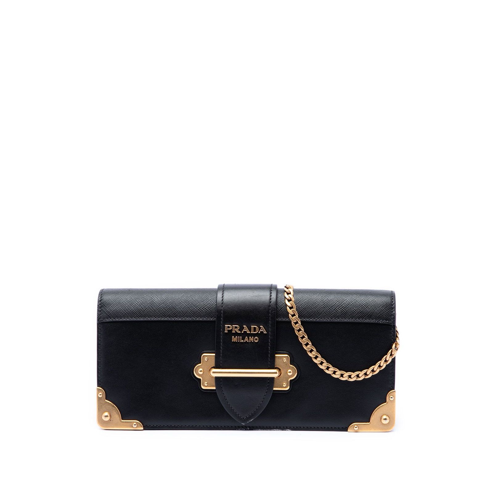 Prada Cahier Chain Clutch Black Calf and Saffiano Leather (1 of 6)