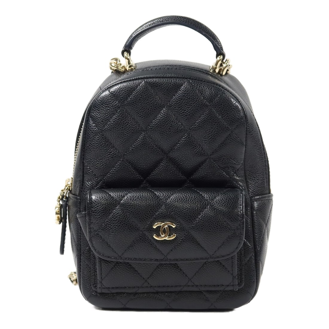 CHANEL AP3753 CC Mini Rucksack Backpack Black Calfskin: CHANEL AP3753 CC Mini Rucksack Backpack Black Calfskin Compact CHANEL mini backpack crafted in black calfskin leather with the signature CC design and GHW. This women's rucksack backpack features a ma