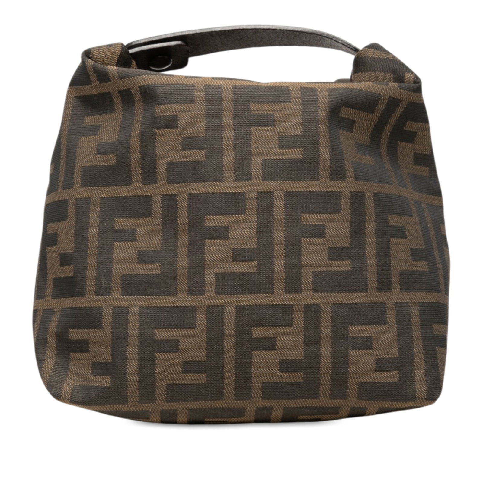 Fendi Zucca Brown Canvas Top Zip Handbag: Fendi Zucca Brown Canvas Top Zip Handbag A compact Fendi Zucca handbag crafted with a canvas body, a flat leather top handle, and a top zip closure. Made in Italy, this brown handbag includes a dust b
