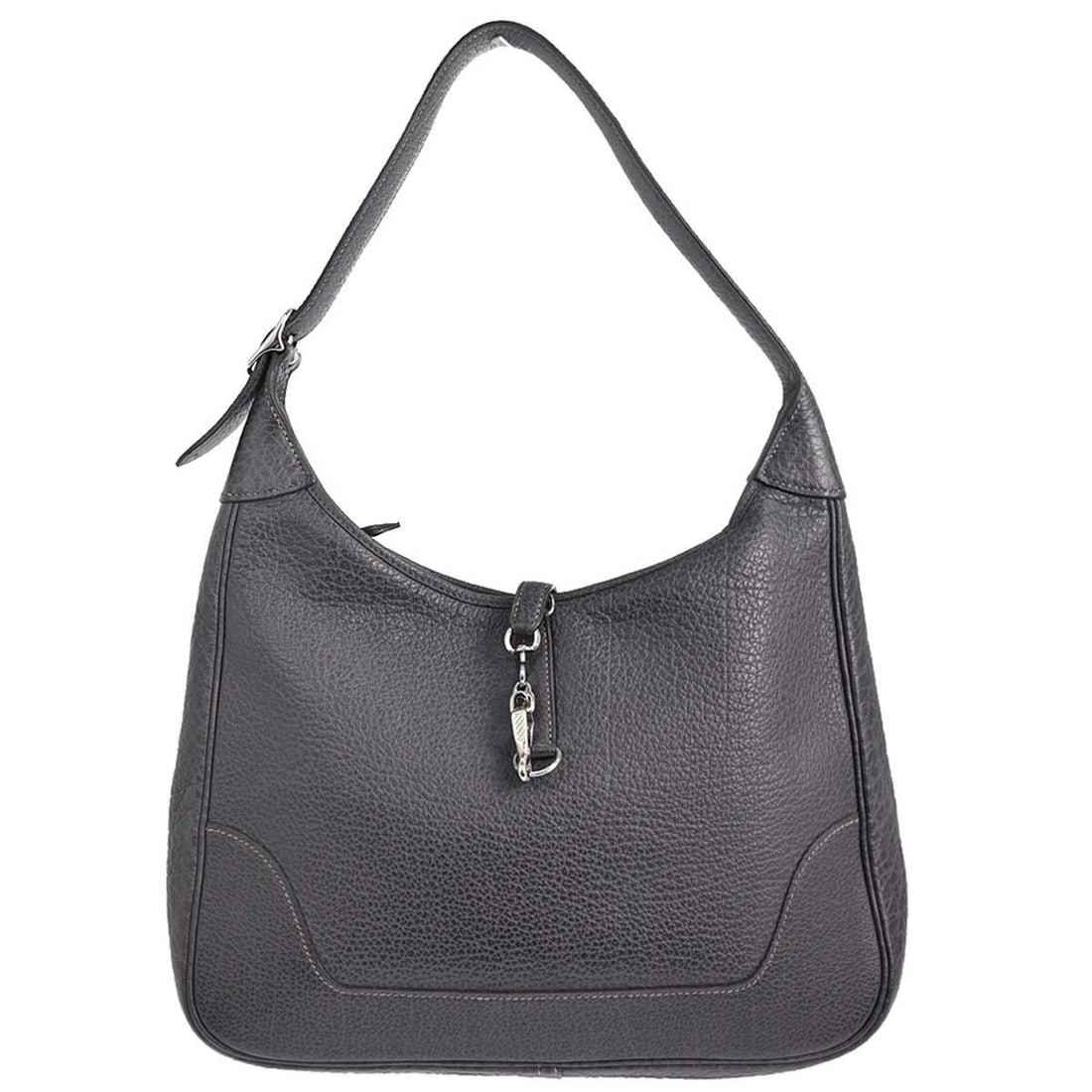 HERMES Trim 31 Graphite Buffalo Skipper Leather Shoulder Bag: HERMES Trim 31 Graphite Buffalo Skipper Leather Shoulder Bag Hermes Trim 31 shoulder bag in graphite Buffalo Skipper leather with a leather lining and shoulder strap. This medium bag features an exter