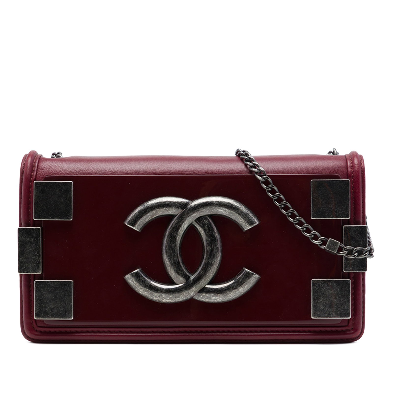 Chanel Boy Brick Horizontal Flap Bag Red Lambskin Acrylic: Chanel Boy Brick Horizontal Flap Bag Red Lambskin Acrylic A Chanel Boy Brick Horizontal Flap bag crafted in lambskin with acrylic details. This red flap bag features a chain link strap with a leather 
