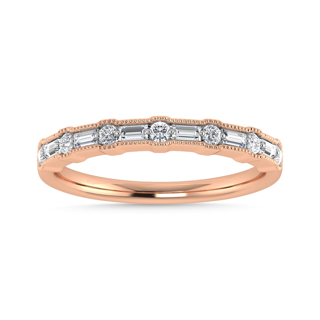 Diamond 1/4 Ct.Tw. Ladies Wedding Band in 14K Rose Gold: Diamond 1/4 Ct.Tw. Ladies Wedding Band in 14K Rose Gold 14k Rose Gold Stone Color: G-h Stone Clarity: Si2 / I1 Each ring is presented in standard size 6.5. Complimentary resizing is available between 