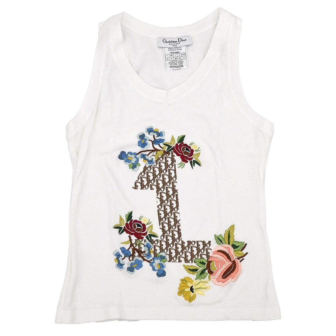 Dior FR 36 White Cotton Logo Tank Top Sleeveless (1 of 11)