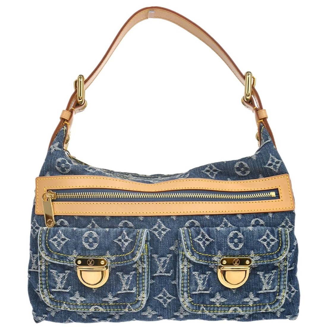 Louis Vuitton Baggy PM Blue Monogram Denim Shoulder Bag M95049: Louis Vuitton Baggy PM Blue Monogram Denim Shoulder Bag M95049 Vintage Louis Vuitton Baggy PM shoulder bag in blue Monogram denim with leather trim. This medium shoulder bag features a zip closure, ad
