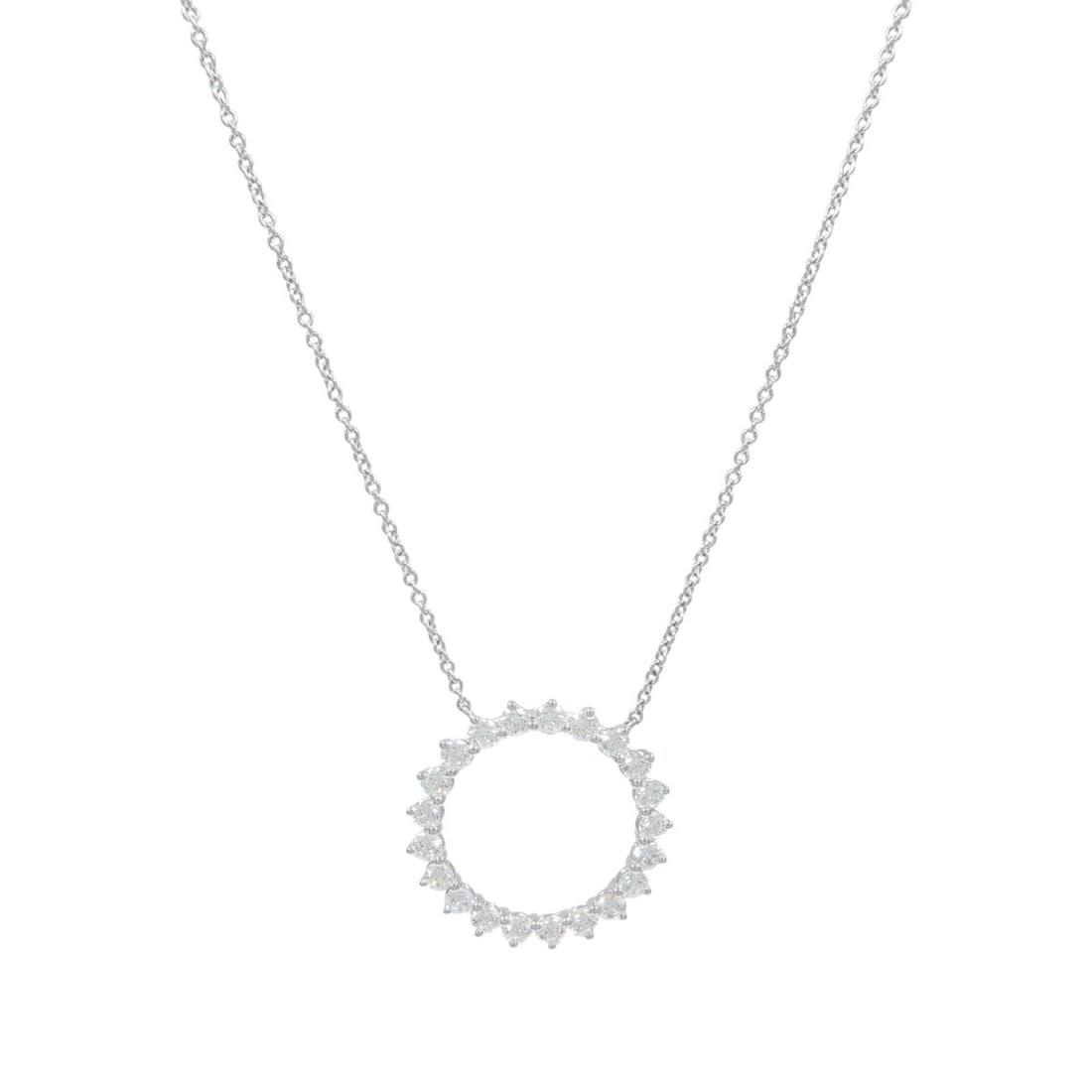 Tiffany Co Open Circle Platinum Diamond Necklace Pt950: Tiffany Co Open Circle Platinum Diamond Necklace Pt950 A Tiffany & Co. Open Circle Necklace crafted in Pt950 platinum with diamond accents. The necklace is noted as clear in color and comes with stora
