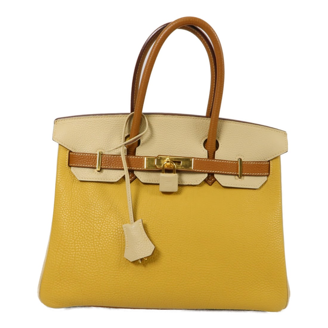 Hermes Birkin 30 Togo Calfskin Handbag PHW Three Tone: Hermes Birkin 30 Togo Calfskin Handbag PHW Three Tone Hermes Birkin 30 handbag in three-tone Togo leather and calfskin with palladium-tone hardware. Made in France, this women's handbag features an op