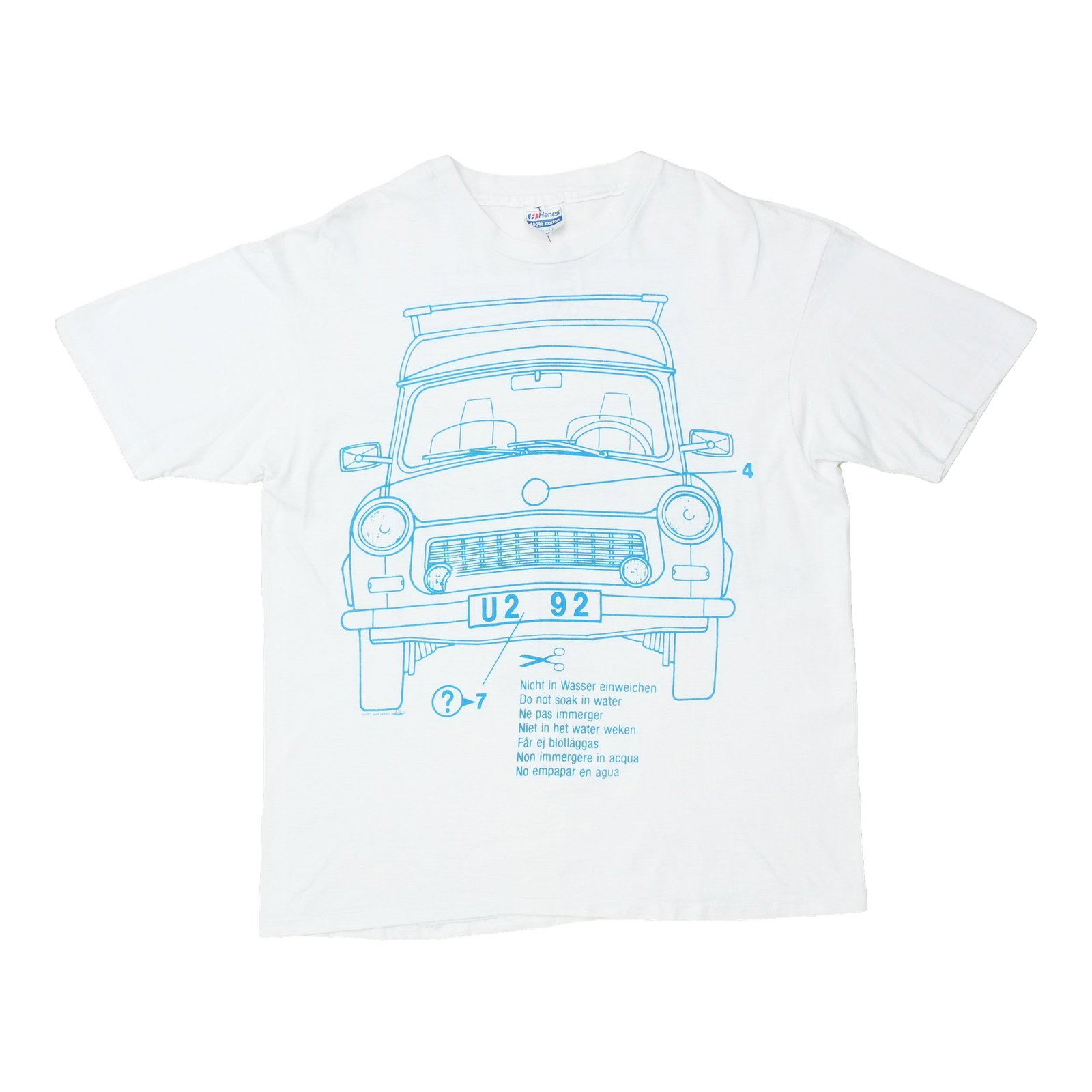 Vintage 1992 U2 Zoo TV Trabant Local Crew Shirt XL: Vintage 1992 U2 Zoo TV Trabant Local Crew Shirt XL Original vintage 1992 U2 Zoo TV Local Crew Trabant shirt in white cotton. This true vintage piece is not a modern reproduction and features a local c
