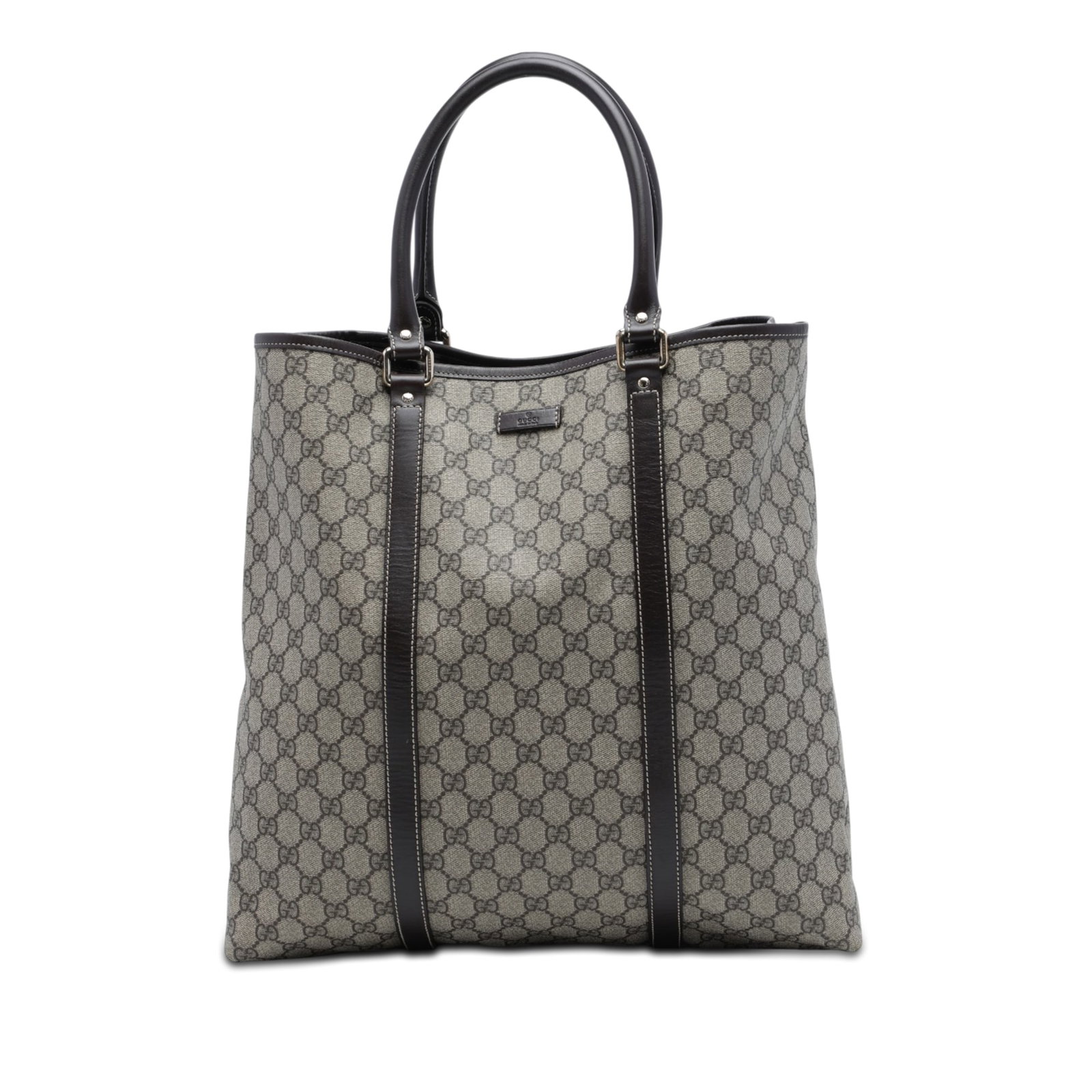 Gucci GG Supreme Joy Vertical Tote Coated Canvas Bag: Gucci GG Supreme Joy Vertical Tote Coated Canvas Bag Gucci GG Supreme Joy Vertical Tote in beige with a coated canvas body and leather trim. This tote features rolled leather handles, an open top, an 