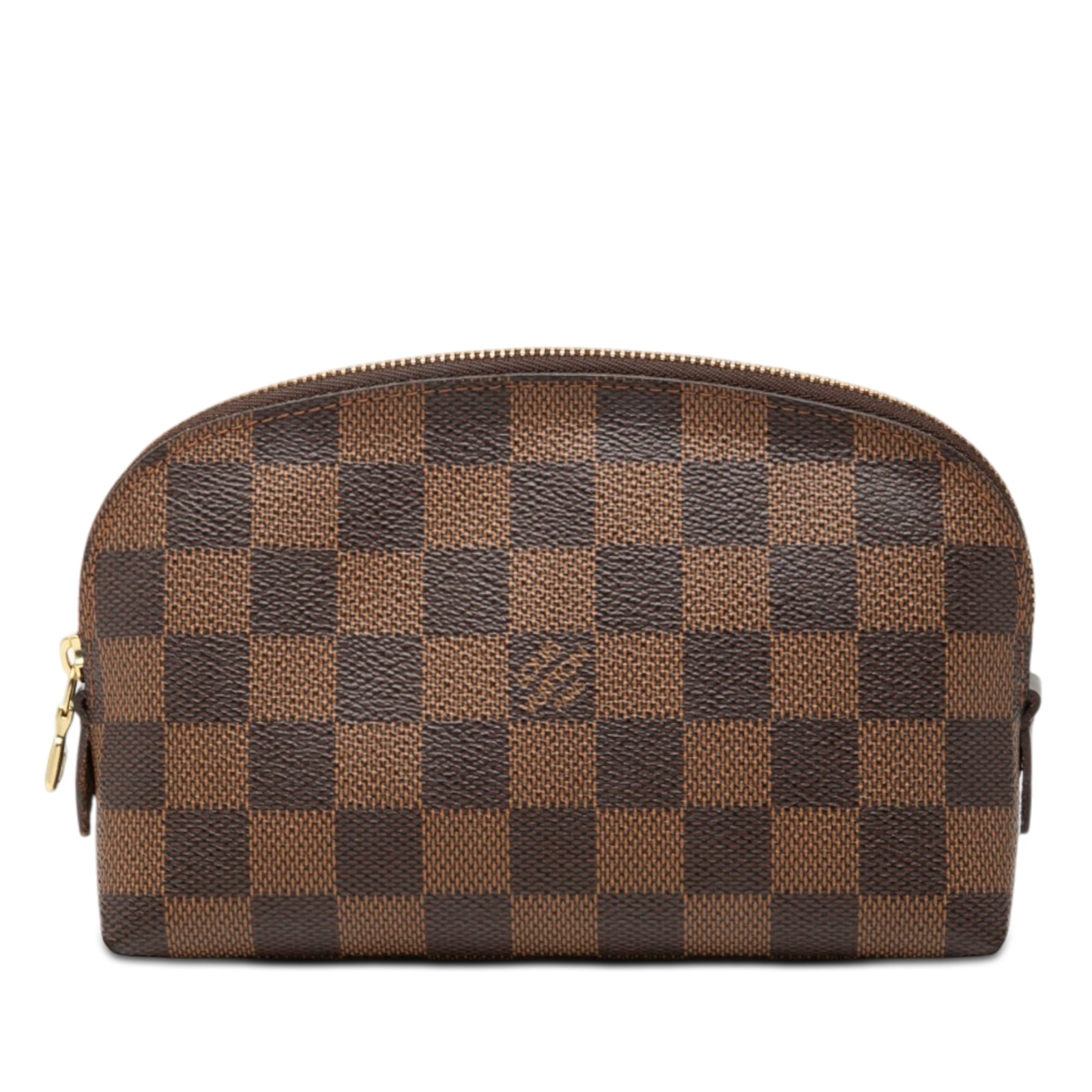 Louis Vuitton Damier Ebene PM Cosmetic Zip Pouch Brown: Louis Vuitton Damier Ebene PM Cosmetic Zip Pouch Brown Compact and practical, this Louis Vuitton Damier Ebene Cosmetic Pouch PM features the signature Damier Ebene canvas with a top zip closure and an