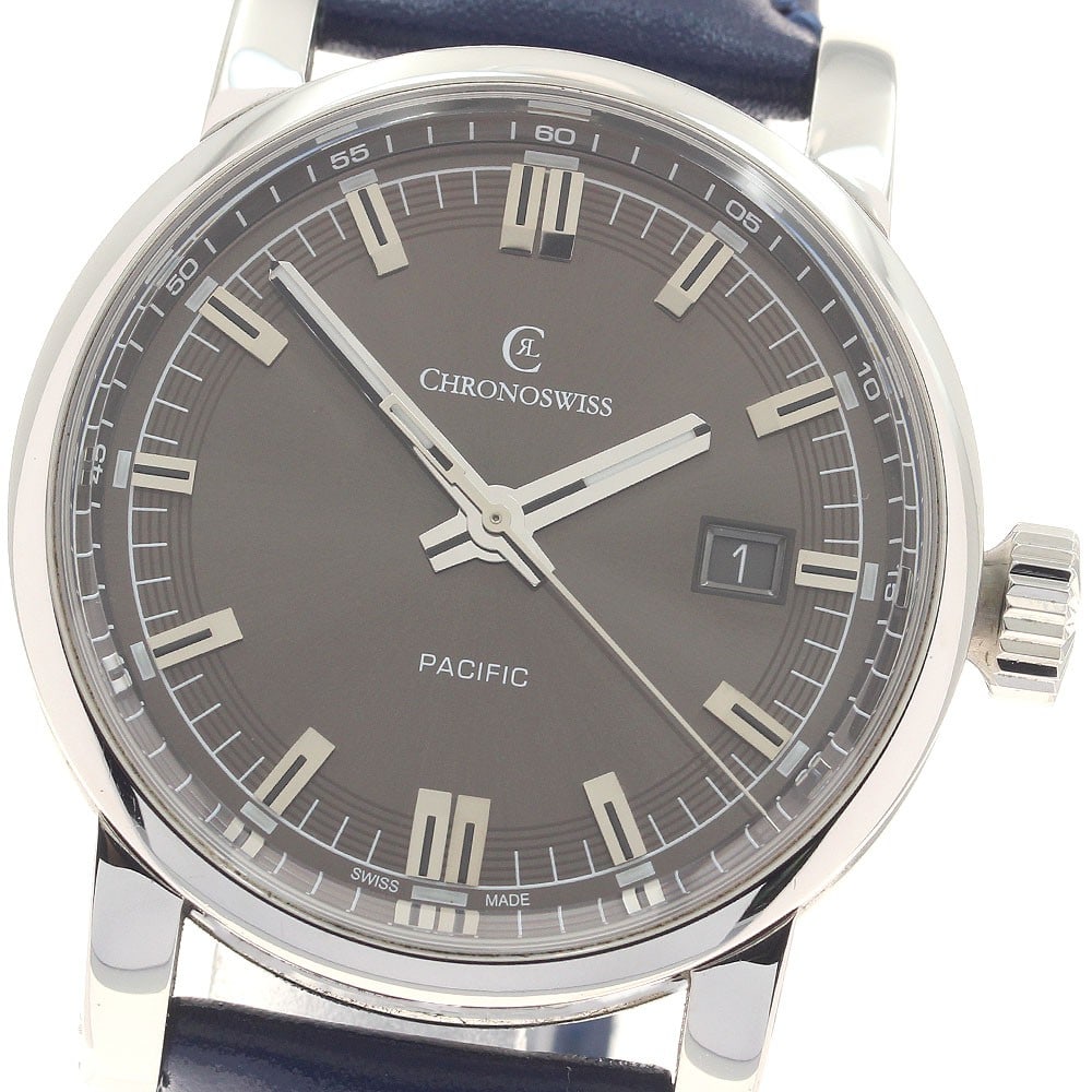 Chronoswiss Pacific CH2883 automatic date mens wristwatch: Chronoswiss Pacific CH2883 automatic date mens wristwatch Chronoswiss Pacific automatic men's wristwatch with date display. This watch features a gray dial in a stainless steel case and is fitted with
