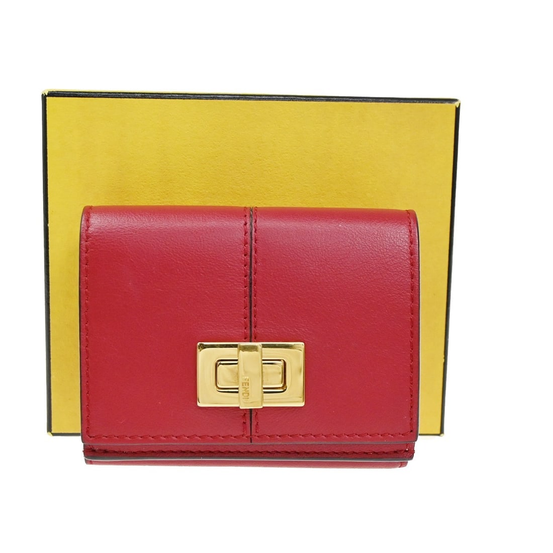 Fendi Peekaboo red leather wallet for women: Fendi Peekaboo red leather wallet for women This pre-owned Fendi Peekaboo Wallet is crafted from red leather and designed for women. It features a compact style with a leather exterior and interior. T