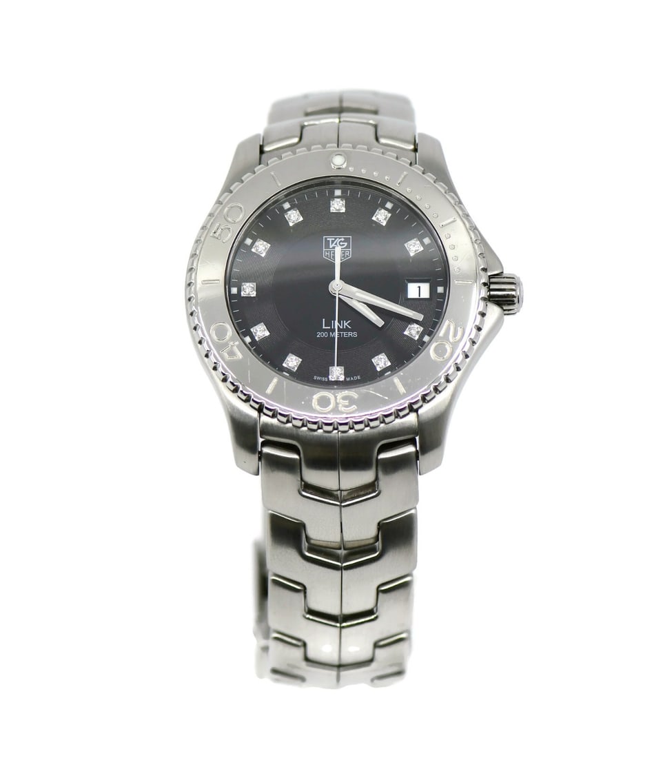 TAG Heuer Link WJ1113 mens diamond quartz wristwatch steel: TAG Heuer Link WJ1113 mens diamond quartz wristwatch steel TAG Heuer Link men's wristwatch with a stainless steel case and bracelet, featuring a round analog design with diamond bezel detailing and di