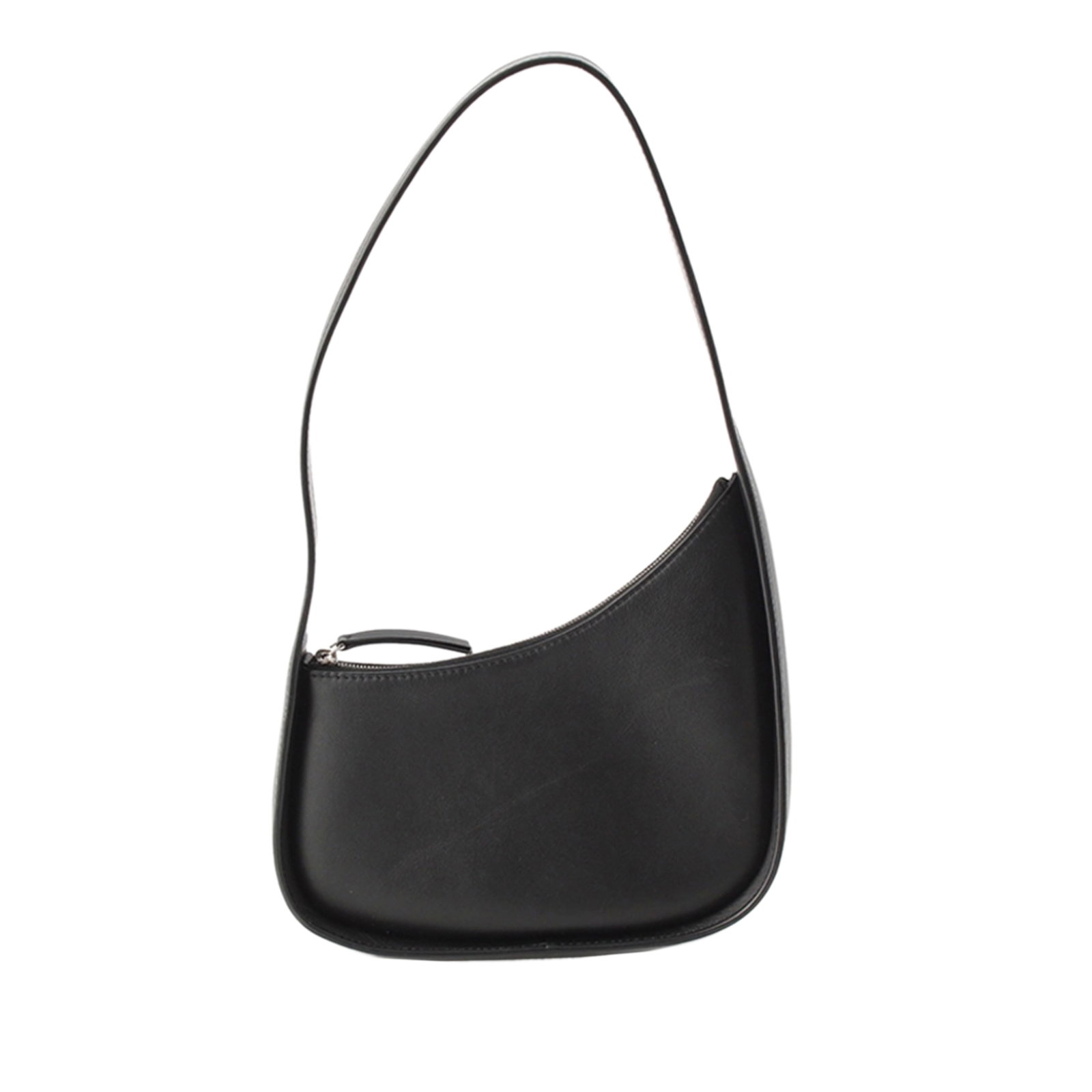 The Row Half Moon Leather Shoulder Bag Black: The Row Half Moon Leather Shoulder Bag Black A sleek The Row Half Moon shoulder bag crafted in black leather with a minimalist curved silhouette and top zip closure. Made in Italy, this shoulder bag i