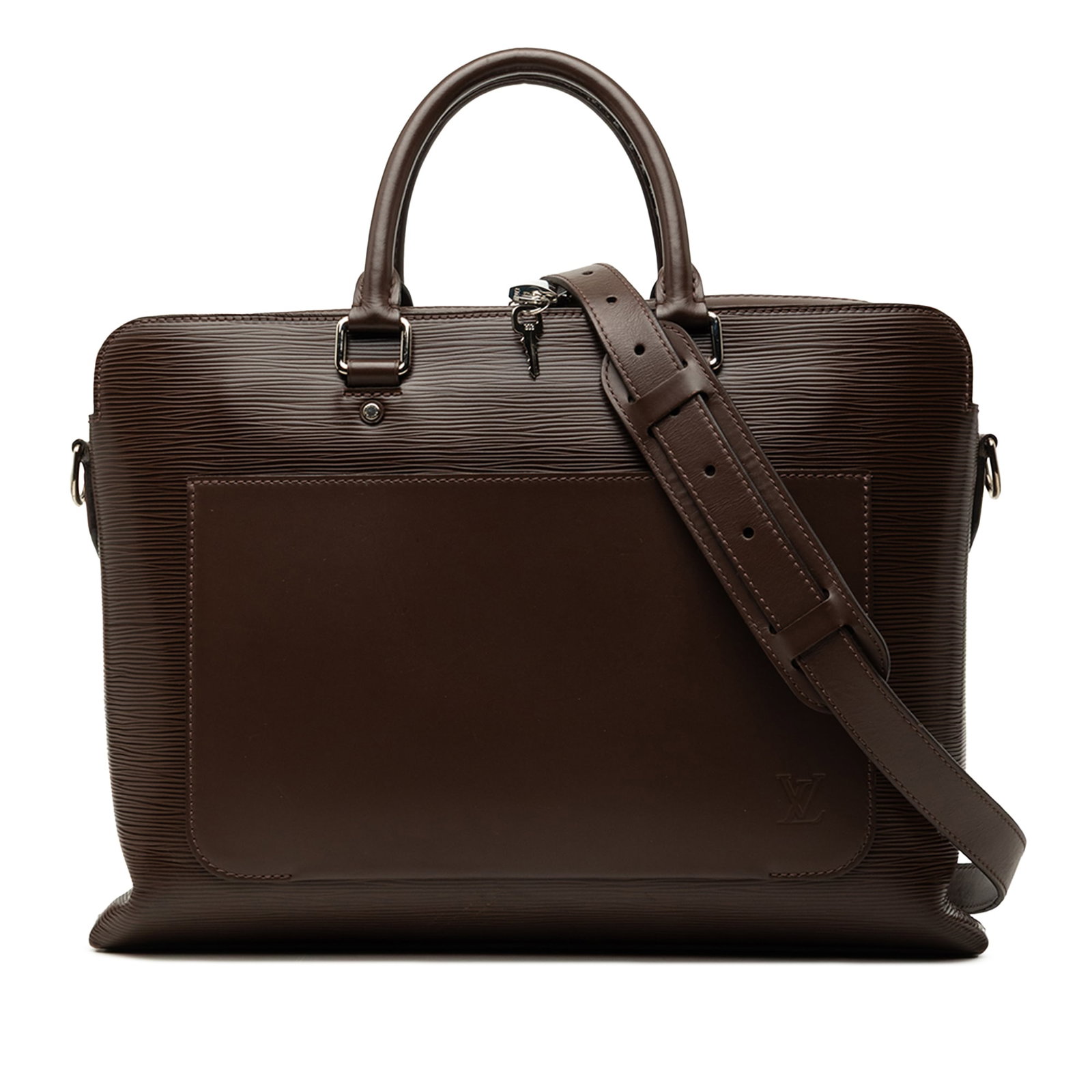 Louis Vuitton Epi Brooks Brown Leather Handbag: Louis Vuitton Epi Brooks Brown Leather Handbag Louis Vuitton Epi Brooks bag in brown epi leather with rolled leather handles, a detachable flat leather strap, dual top zip closures, an exterior slip