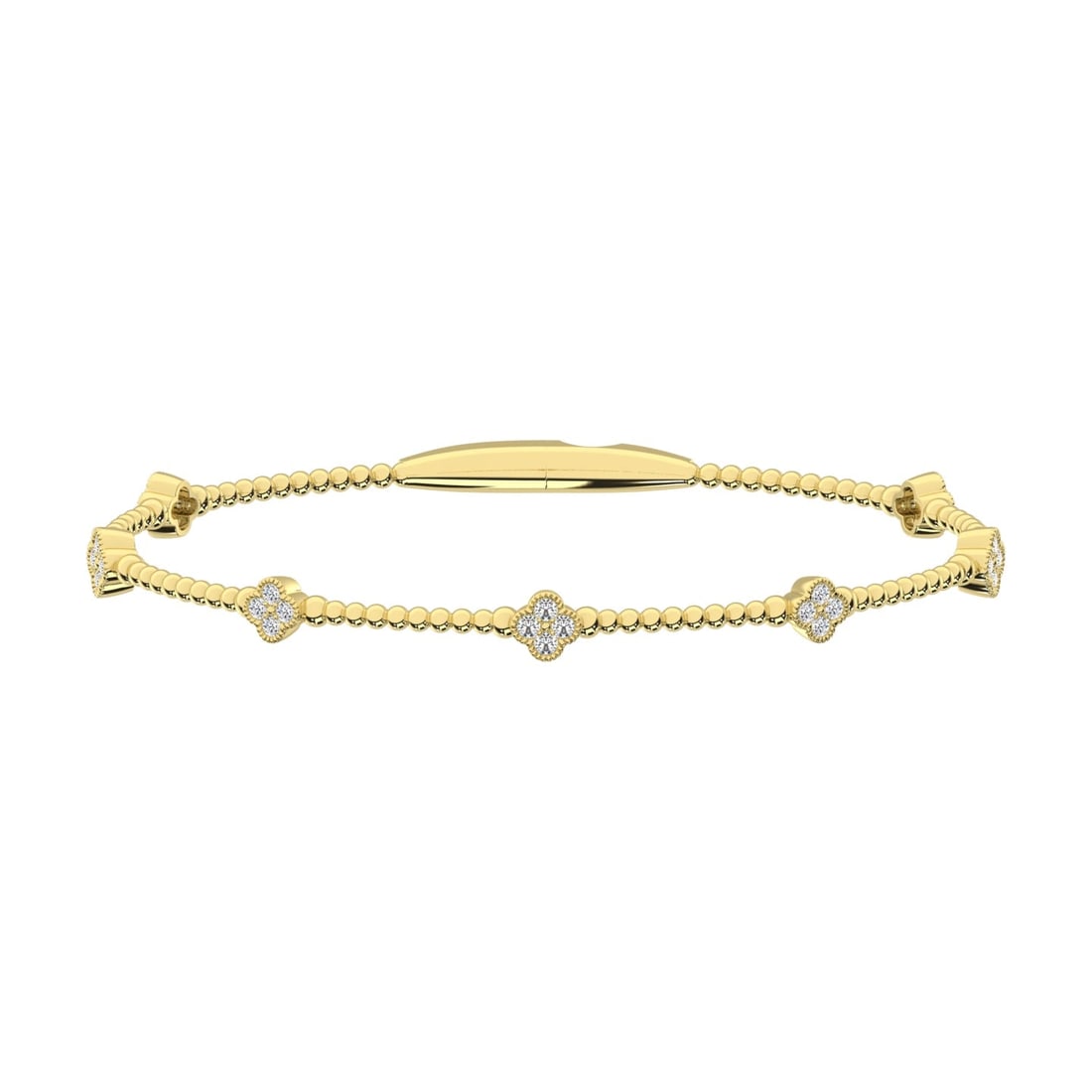 14K Yellow Lab Grown 1/2 Ct.Tw. Clover Flexi Bangle: 14K Yellow Lab Grown 1/2 Ct.Tw. Clover Flexi Bangle Designed in radiant 14K Yellow Gold, this clover flexi bangle showcases lab grown diamonds totaling 1/2 Ct.Tw., blending graceful charm with warm