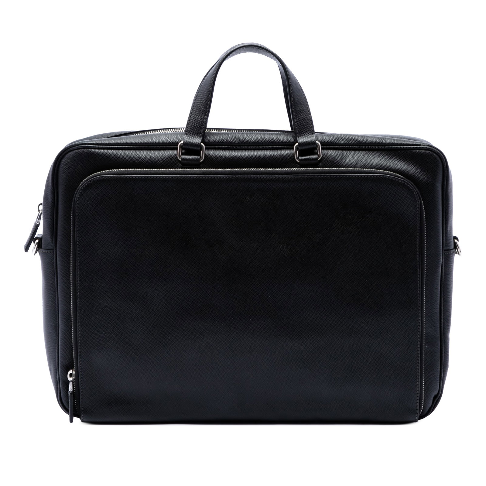 Prada Saffiano Leather Business Bag Black Italy: Prada Saffiano Leather Business Bag Black Italy Prada Saffiano Business Bag in black leather with flat leather handles, a top zip closure, an exterior front zip compartment, and interior zip and slip 
