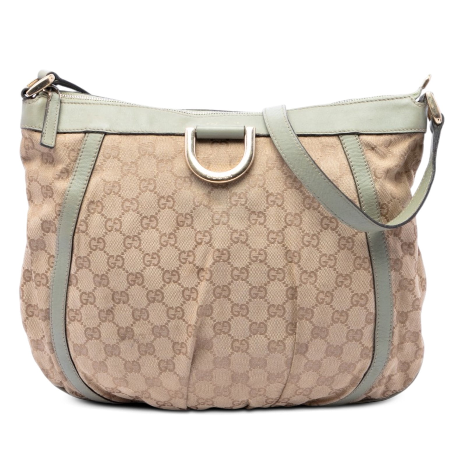 Gucci Abbey D Ring Beige GG Canvas Crossbody Bag: Gucci Abbey D Ring Beige GG Canvas Crossbody Bag Gucci GG Canvas Abbey D Ring Crossbody bag crafted with a canvas body and leather trim. It features a flat leather strap, a top zip closure, and an int