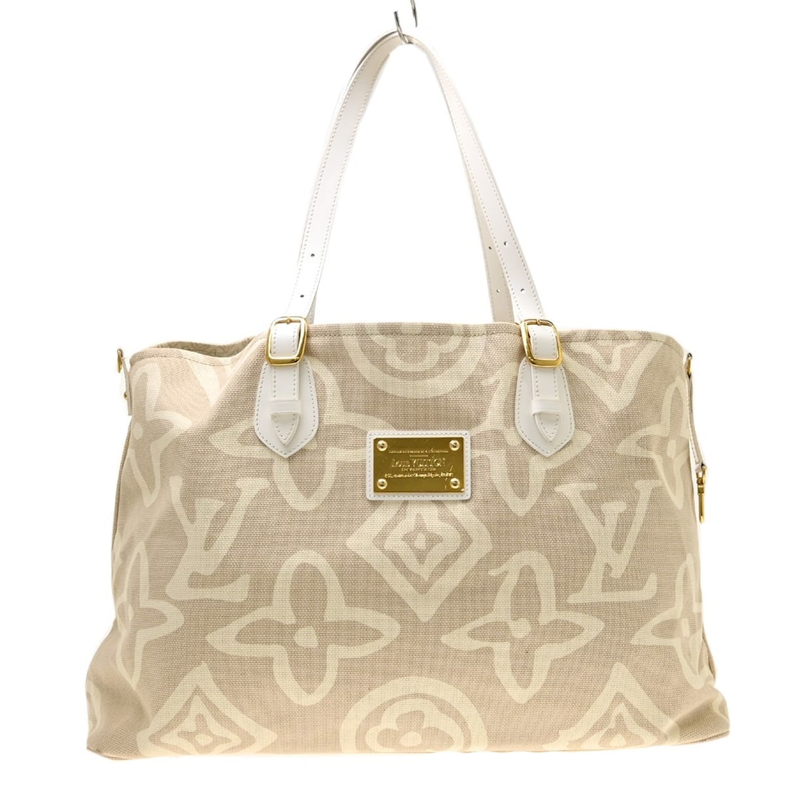 Louis Vuitton Tahitienne GM Monogram Canvas Tote M95675: Louis Vuitton Tahitienne GM Monogram Canvas Tote M95675 Vintage Louis Vuitton Tahitienne GM tote bag in beige Monogram canvas with white double handles. This women's tote features one interior pocket 