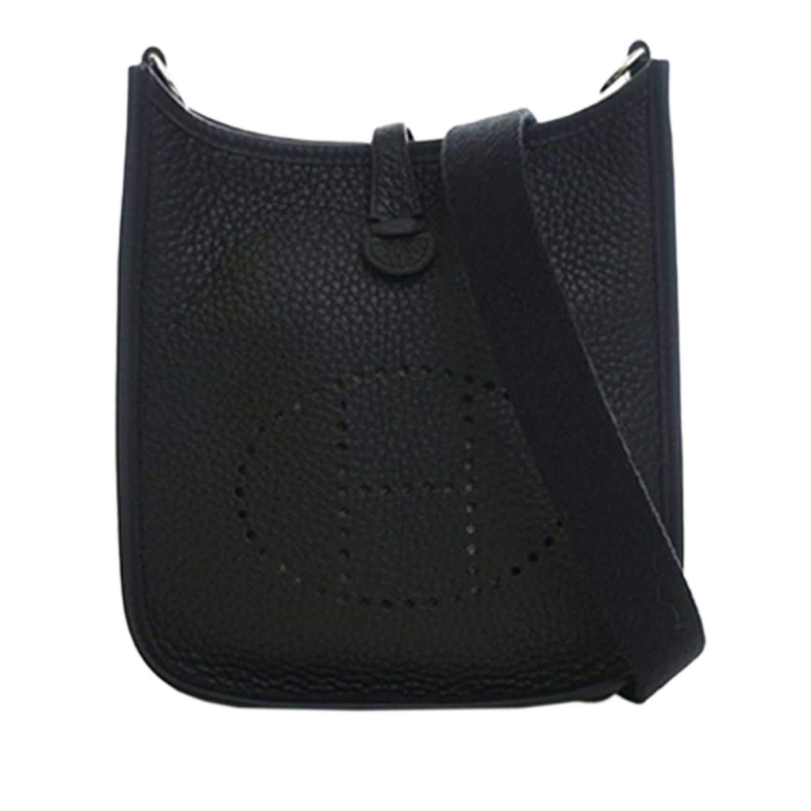 Hermes Evelyne 16 Amazone Clemence Leather Shoulder Bag Noir: Hermes Evelyne 16 Amazone Clemence Leather Shoulder Bag Noir Hermes Clemence Evelyne 16 Amazone in Noir Clemence leather with a detachable flat canvas strap and an open top with tuck closure. Includes