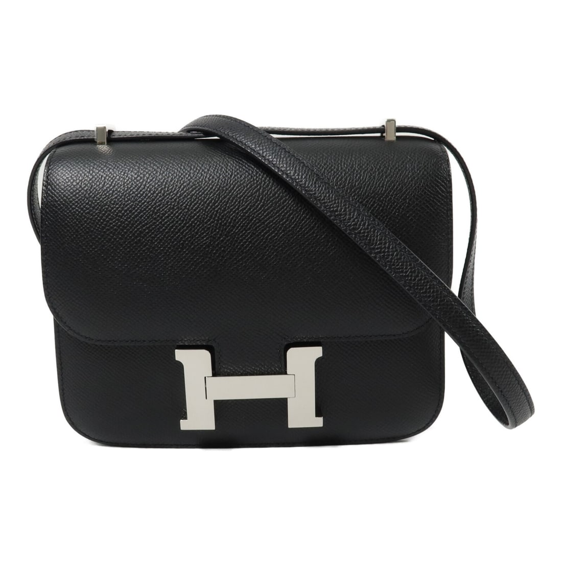 HERMES Constance Mini Epsom Calfskin Shoulder Bag Noir PHW: HERMES Constance Mini Epsom Calfskin Shoulder Bag Noir PHW Hermes Constance Mini shoulder bag in Noir Epsom leather with palladium-tone hardware. Made in France, this women's bag includes a storage bo