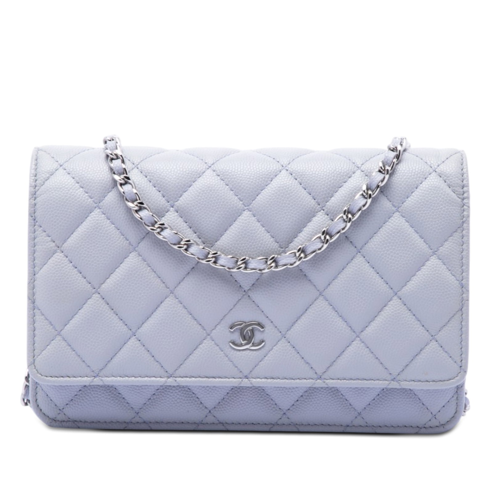 Chanel Classic Caviar WOC Purple Quilted Leather Crossbody: Chanel Classic Caviar WOC Purple Quilted Leather Crossbody Chanel Classic Caviar Wallet On Chain in purple quilted caviar leather. This crossbody bag features a leather-woven chain link strap, a front