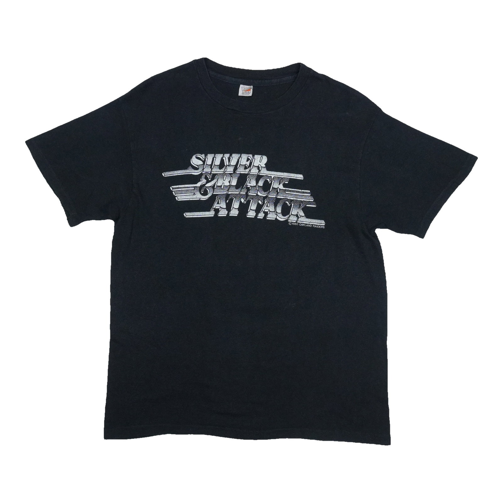 Vintage Oakland Raiders Silver And Black Attack Cotton Shirt 1980s (1 of 4)