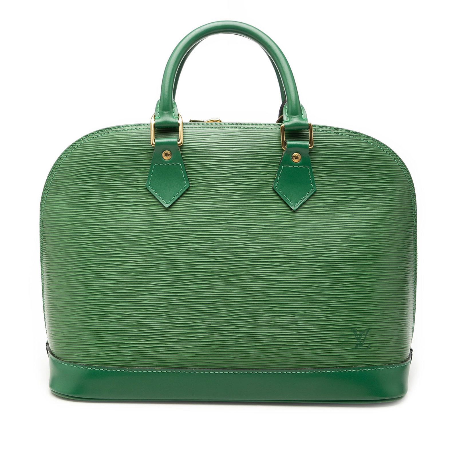 Louis Vuitton Epi Alma PM Green Leather Handbag: Louis Vuitton Epi Alma PM Green Leather Handbag Louis Vuitton Epi Alma PM handbag crafted in green Epi leather with rolled leather handles, a top zip closure, and an interior slip pocket. Made in Fran