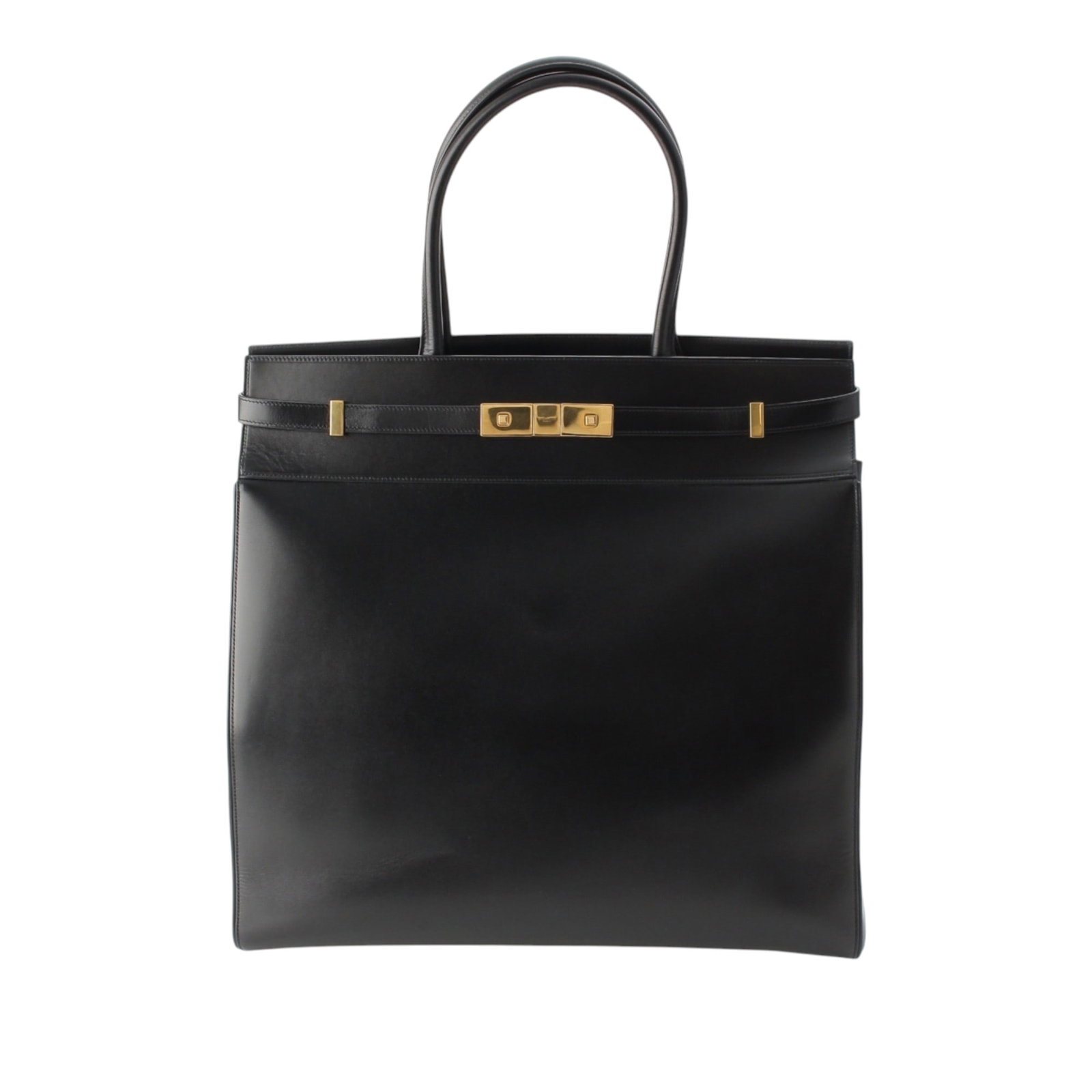 Saint Laurent Manhattan North South Shopper Tote Smooth Calfskin Leather: Saint Laurent Manhattan North South Shopper Tote Smooth Calfskin Leather A Saint Laurent Manhattan North South Shopper Tote crafted in smooth calfskin leather. This tote features rolled leather handle