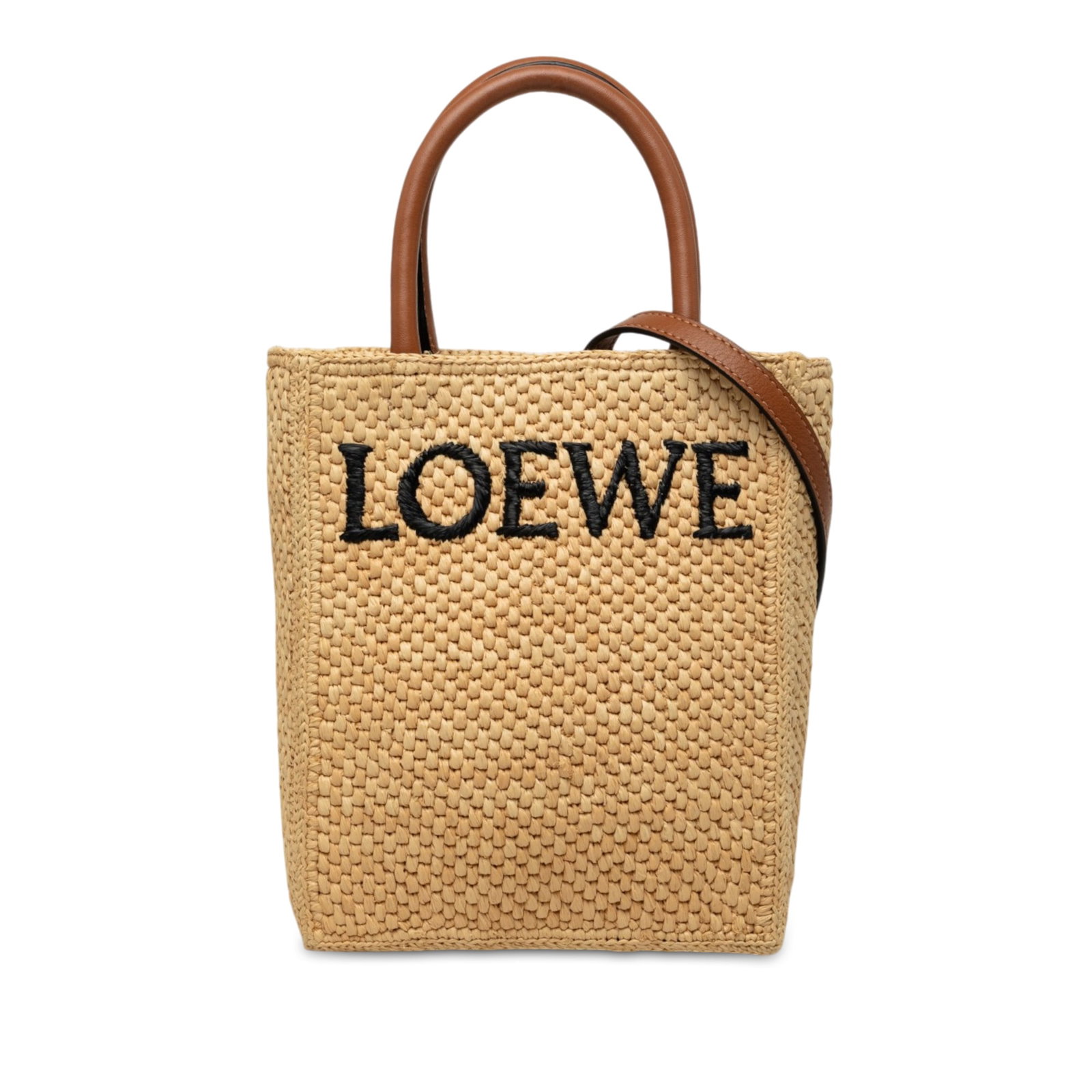 LOEWE Raffia A5 Satchel Beige with Leather Handles Strap (1 of 6)