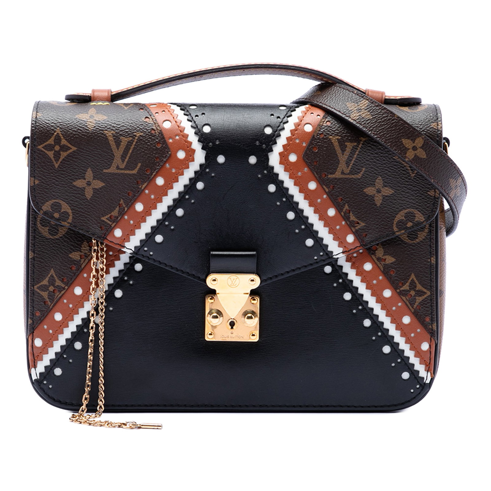 Louis Vuitton Pochette Metis Monogram Brogue Shoulder Bag: Louis Vuitton Pochette Metis Monogram Brogue Shoulder Bag Louis Vuitton Monogram Brogue Pochette Metis handbag crafted with a monogram canvas body and calf leather trim. It features a flat leather top