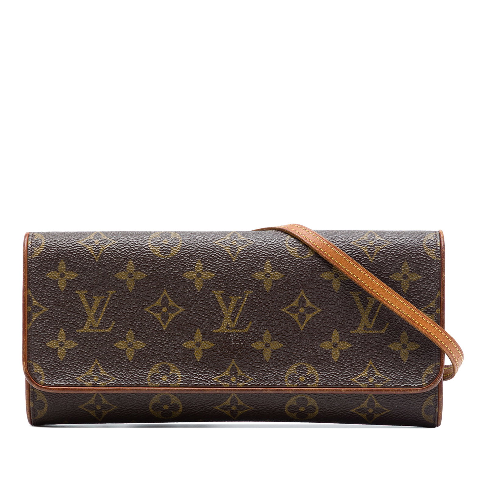Louis Vuitton Monogram Pochette Twin GM Shoulder Bag: Louis Vuitton Monogram Pochette Twin GM Shoulder Bag Louis Vuitton Monogram Pochette Twin GM shoulder bag crafted with a monogram canvas body, vachetta leather trim, and a flat vachetta leather strap.