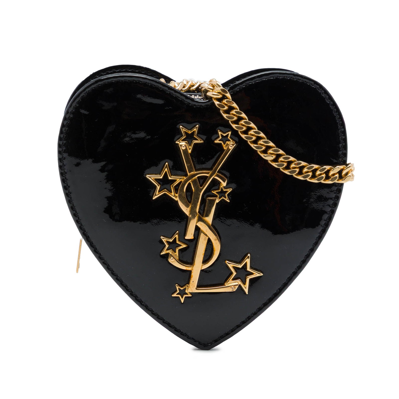 Saint Laurent Monogram Love Heart Mini Patent Leather Crossbody Bag: Saint Laurent Monogram Love Heart Mini Patent Leather Crossbody Bag Compact and distinctive, this Saint Laurent Mini Patent Monogram Love Heart Chain Bag is crafted in black leather with a chain link 