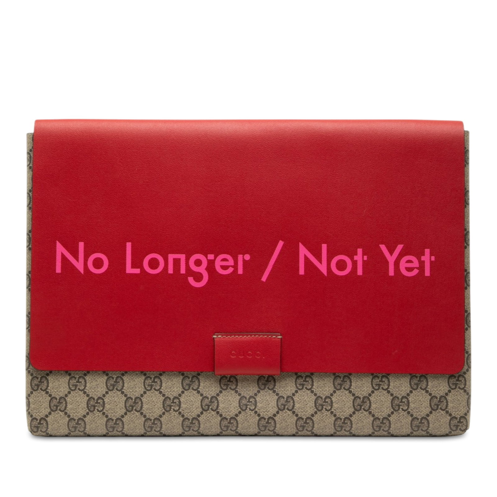 Gucci GG Supreme Beige Coated Canvas Clutch with Leather Flap: Gucci GG Supreme Beige Coated Canvas Clutch with Leather Flap A Gucci GG Supreme No Longer Not Yet clutch with a coated canvas body and front leather flap with snap closure. The piece is finished in b