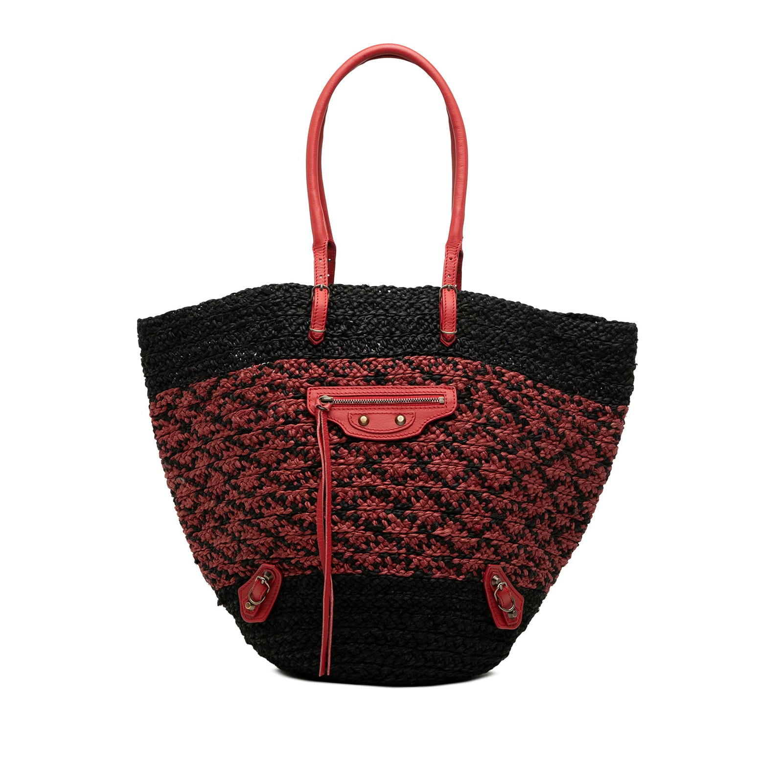 Balenciaga Motocross Classic Panier Raffia Basket Tote Bag: Balenciaga Motocross Classic Panier Raffia Basket Tote Bag Balenciaga Raffia Motocross Classic Panier Basket Tote with a raffia body, rolled leather handles, an open top, an exterior front zip pocket,