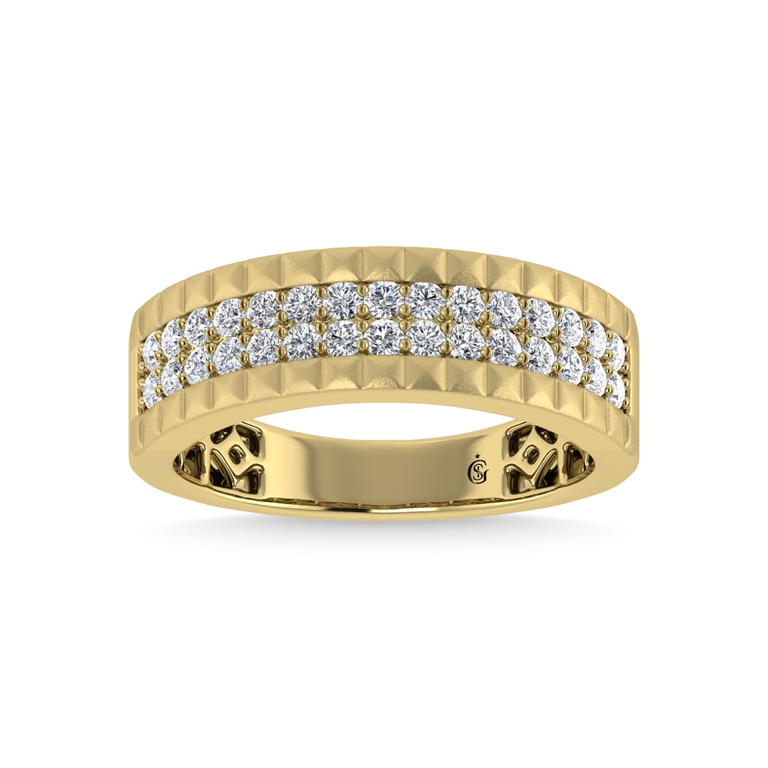 14K Yellow Gold Diamond 1/2 Ct.Tw. Mens Band: 14K Yellow Gold Diamond 1/2 Ct.Tw. Mens Band 14k Yellow Gold Stone Color: G-h Stone Clarity: I1-i2 Each ring is presented in standard size 6.5. Complimentary resizing is available between sizes 510 (i
