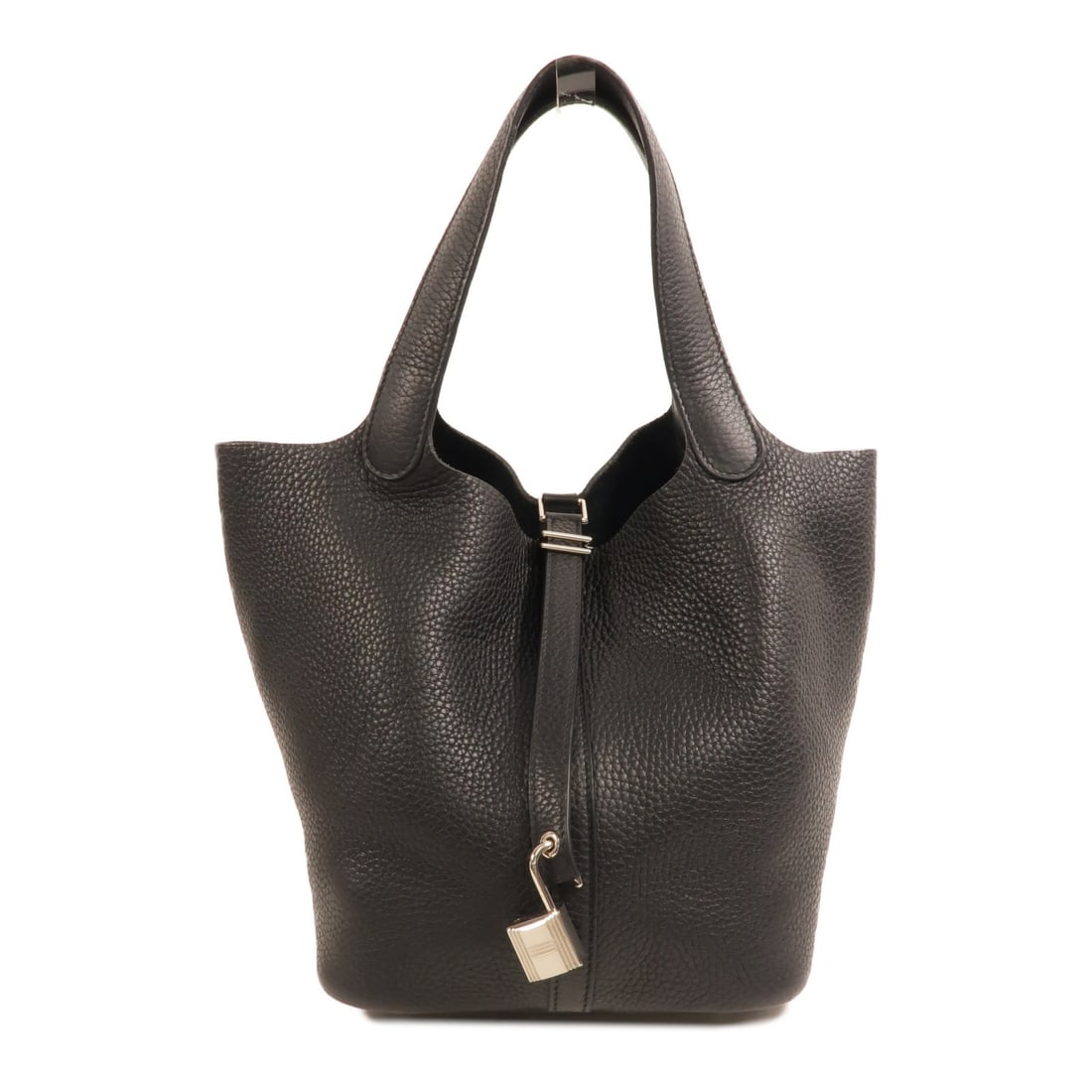 Hermes Picotin Lock 22 MM Clemence Noir Bucket Handbag PHW: Hermes Picotin Lock 22 MM Clemence Noir Bucket Handbag PHW Hermes Picotin Lock 22 bucket tote handbag in Noir Taurillon Clemence leather with palladium-tone hardware. This women's handbag is made in F