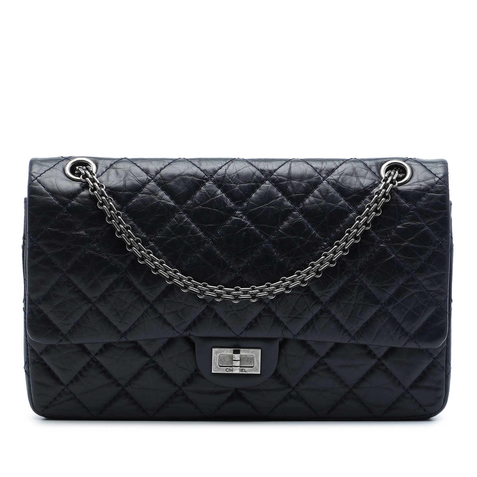 Chanel Reissue 2.55 226 Blue Quilted Calfskin Shoulder Bag: Chanel Reissue 2.55 226 Blue Quilted Calfskin Shoulder Bag A Chanel Reissue 2.55 Double Flap 226 shoulder bag in blue quilted aged calfskin. It features chain link shoulder straps, a double front flap