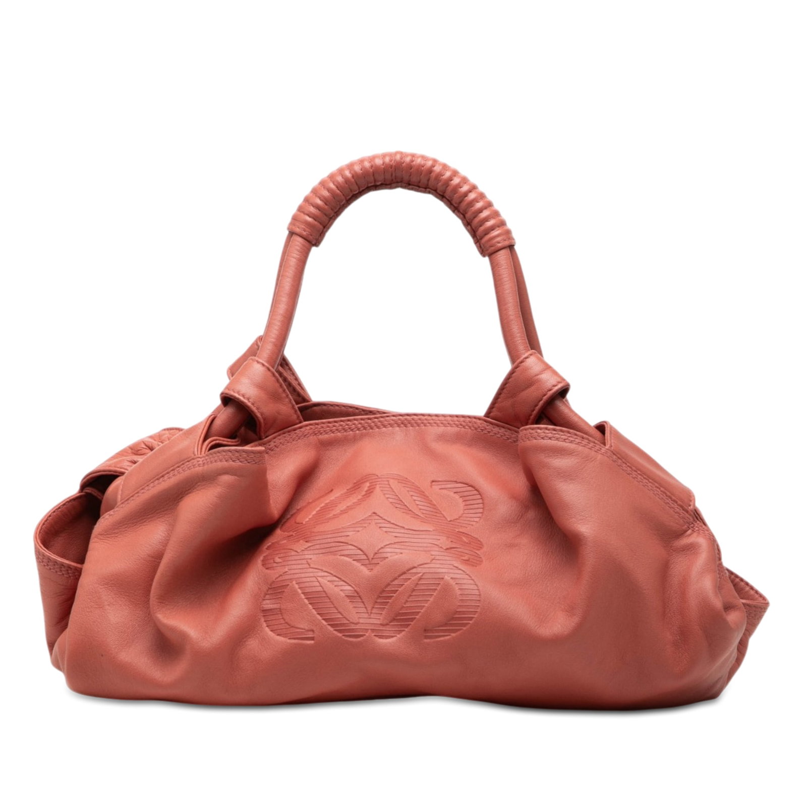 LOEWE Nappa Aire Pink Nappa Leather Handbag: LOEWE Nappa Aire Pink Nappa Leather Handbag The LOEWE Nappa Aire is a pink leather bag with a soft nappa leather body, rolled leather handles, an open top with magnetic snap closure, and an interior z