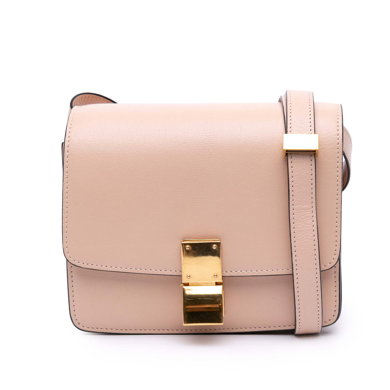 Celine Small Liege Calfskin Pink Classic Box Bag: Celine Small Liege Calfskin Pink Classic Box Bag The Celine Small Liege Calfskin Classic Box crossbody bag is a stylish accessory crafted from premium leather. It features a flat leather strap for com