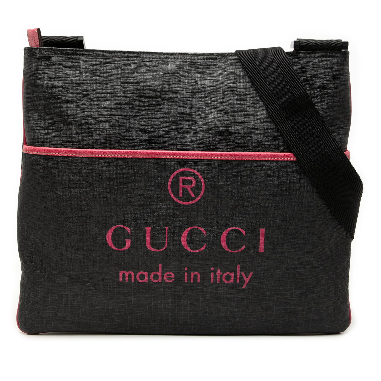 Gucci GG Supreme coated canvas crossbody bag: Gucci GG Supreme coated canvas crossbody bag This Gucci GG Supreme Trademark Logo Crossbody bag is crafted from printed coated canvas with leather trim. It features an adjustable flat strap, a top zip