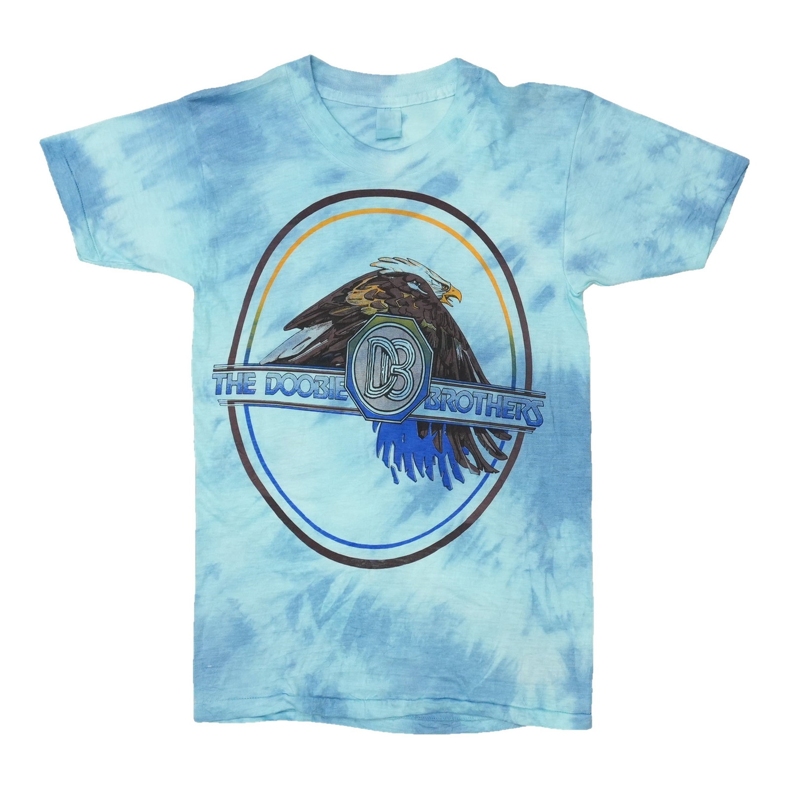 Vintage 1970s Tie Dye Shirt The Doobie Brothers Light Blue (1 of 3)