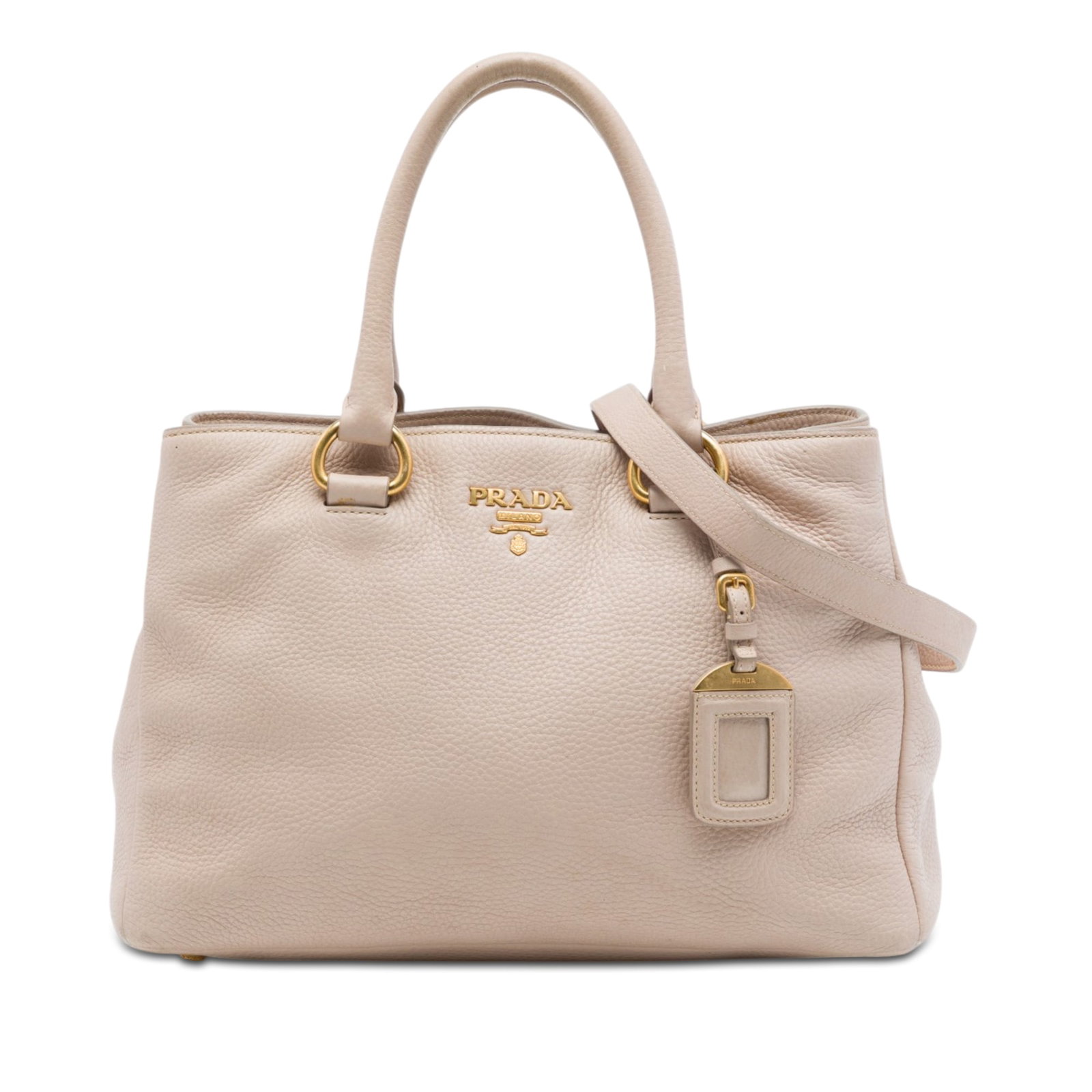Prada Vitello Phenix Leather Satchel with Shoulder Strap: Prada Vitello Phenix Leather Satchel with Shoulder Strap Prada Vitello Phenix Open Convertible Tote in brown leather with rolled handles and a detachable, adjustable flat leather strap. This satchel-s