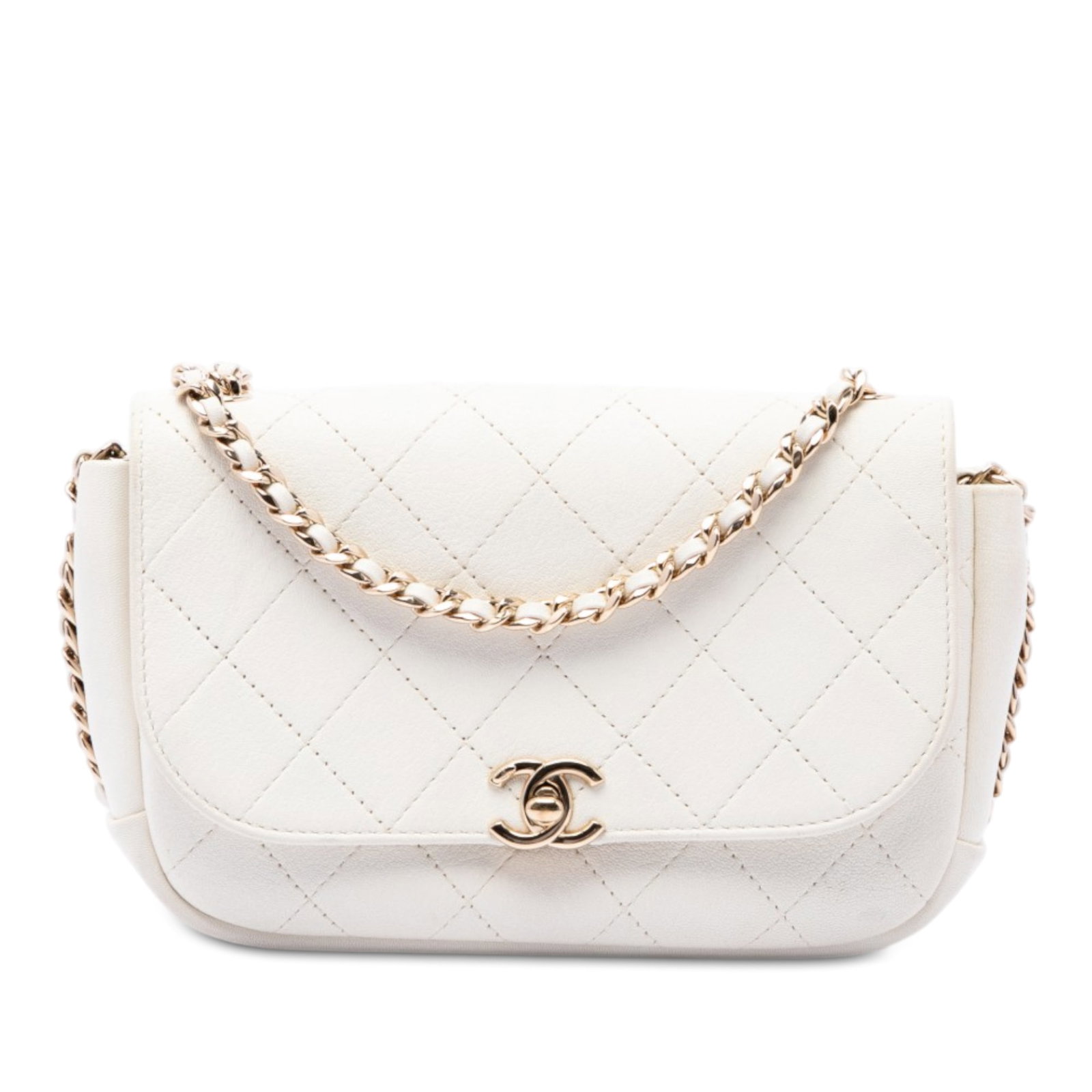Chanel CC Casual Trip Flap Quilted Leather Crossbody Bag: Chanel CC Casual Trip Flap Quilted Leather Crossbody Bag A Chanel CC Quilted Casual Trip Flap crossbody bag in white leather with a quilted body, chain link strap with CC coin detail, and a flap front
