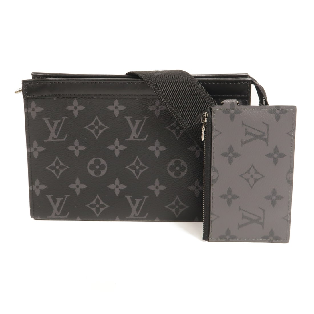 Louis Vuitton Gaston M81124 mens shoulder bag Monogram Eclipse black: Louis Vuitton Gaston M81124 mens shoulder bag Monogram Eclipse black Louis Vuitton Gaston shoulder bag in Monogram Eclipse PVC coated canvas with a black colorway. This men's shoulder bag features a c
