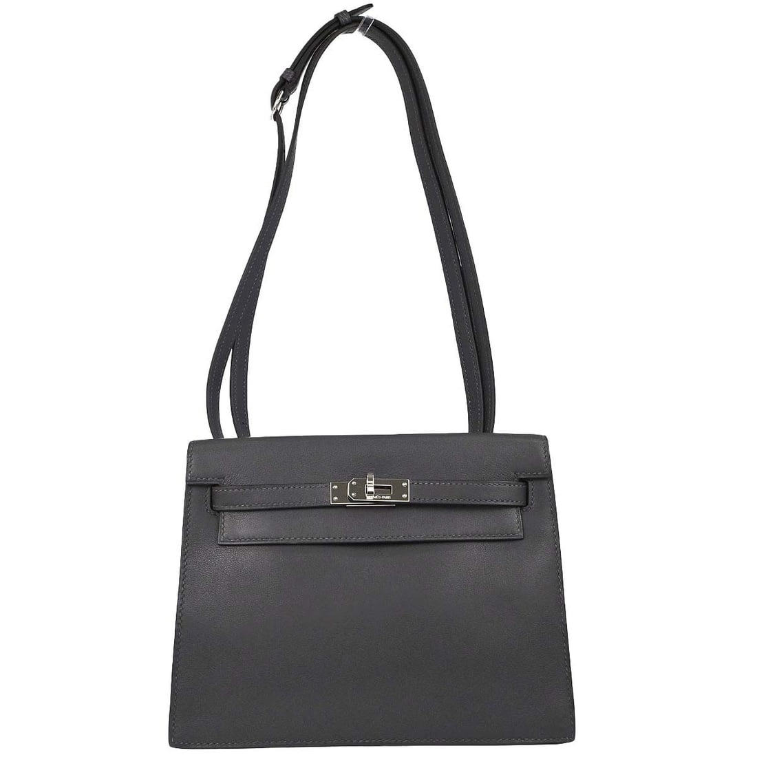 HERMES Kelly Danse Mini Shoulder Bag in Ardoise Evercalf: HERMES Kelly Danse Mini Shoulder Bag in Ardoise Evercalf Vintage Hermes Kelly Danse shoulder bag in Ardoise Evercalf leather with a turn-lock closure and leather lining. This mini bag features one int