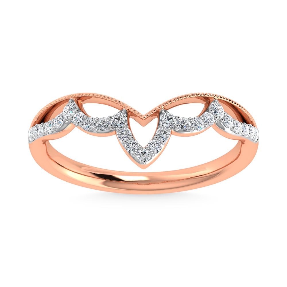 14K Rose Gold Diamond 1/5 Ct.Tw. Chevron Band: 14K Rose Gold Diamond 1/5 Ct.Tw. Chevron Band 14k Rose Gold Stone Color: G-h Stone Clarity: Si2 Each ring is presented in standard size 6.5. Complimentary resizing is available between sizes 510 (in 1