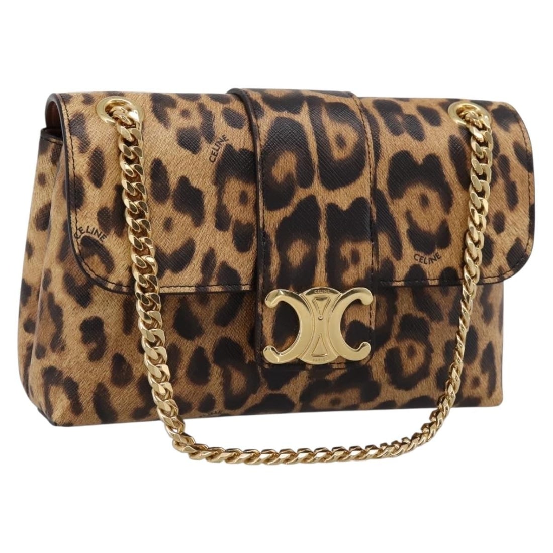 CELINE Victoire Leather Shoulder Bag Brown Gold Tone: CELINE Victoire Leather Shoulder Bag Brown Gold Tone Celine Triomphe Victoire chain shoulder bag in brown leather with gold-tone accents. Made in Italy, this women's shoulder bag includes a dust bag. 